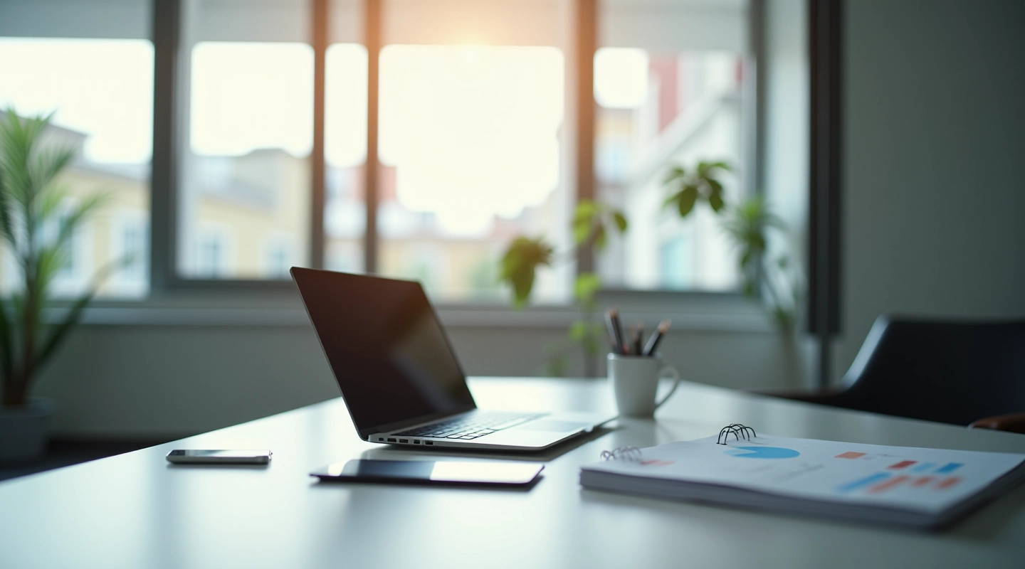 CRM yazılımı kullanan modern ofis masası, bilgisayar ekranında müşteri yönetimi sistemleri görülüyor